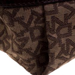 Pre Owned DKNY Dark Brown Signature Canvas Croc Trim Town and Country Hobo