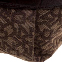 Pre Owned DKNY Dark Brown Signature Canvas Croc Trim Town and Country Hobo