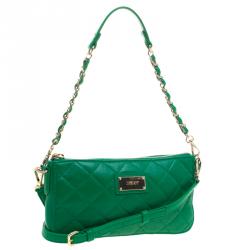 Pre Owned DKNY Green Quilted Leather Crossbody Bag