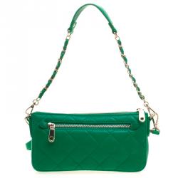 Pre Owned DKNY Green Quilted Leather Crossbody Bag