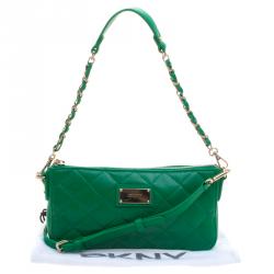 Pre Owned DKNY Green Quilted Leather Crossbody Bag