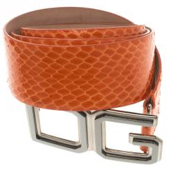 Pre Owned Dolce and Gabbana Orange Python DG Buckle Belt 85 CM