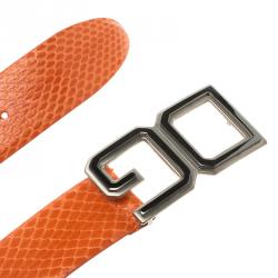 Pre Owned Dolce and Gabbana Orange Python DG Buckle Belt 85 CM