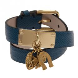مملوكة مسبقًا Dolce and Gabbana Good Luck Charms Blue Leather Bracelet S