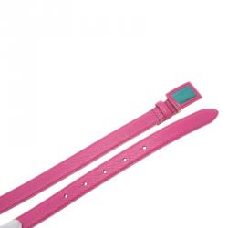 Pre Owned Dolce and Gabbana Light Pink Leather Logo Plaque Skinny Belt Size 85CM