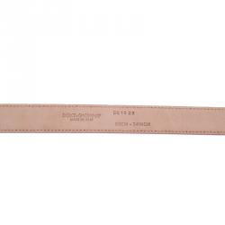 Pre Owned Dolce and Gabbana Light Pink Leather Logo Plaque Skinny Belt Size 85CM