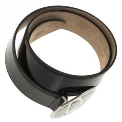 Pre Owned Dolce and Gabbana Black Patent Logo Buckle Belt Size 80 CM