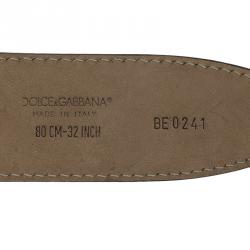 Pre Owned Dolce and Gabbana Black Patent Logo Buckle Belt Size 80 CM