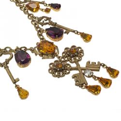 Pre Owned Dolce and Gabbana Medieval Key Crystal Studded Gold Tone Necklace