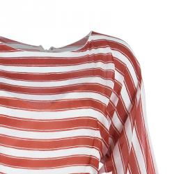Pre Owned Dolce and Gabbana Red And White Striped Silk Chiffon Dress M