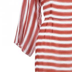 Pre Owned Dolce and Gabbana Red And White Striped Silk Chiffon Dress M