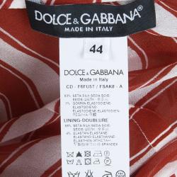 Pre Owned Dolce and Gabbana Red And White Striped Silk Chiffon Dress M