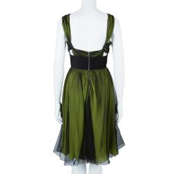 Pre Owned Dolce And Gabbana Green Silk Draped Tulle Dress M