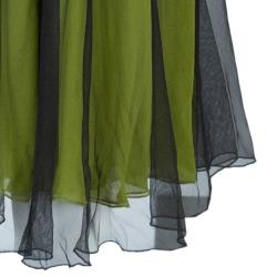 Pre Owned Dolce And Gabbana Green Silk Draped Tulle Dress M