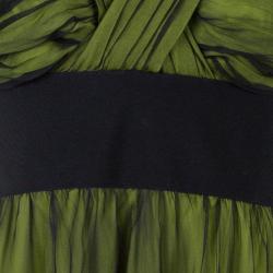 Pre Owned Dolce And Gabbana Green Silk Draped Tulle Dress M