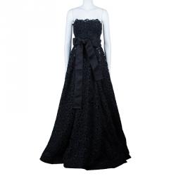 Pre Owned Dolce and Gabbana Black Lace Strapless Gown M