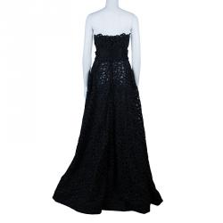 Pre Owned Dolce and Gabbana Black Lace Strapless Gown M
