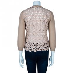 Pre Owned Dolce and Gabbana Beige Lace Detail Cardigan M