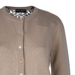 Pre Owned Dolce and Gabbana Beige Lace Detail Cardigan M