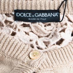 Pre Owned Dolce and Gabbana Beige Lace Detail Cardigan M