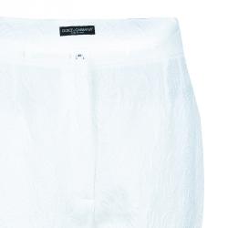 Pre Owned Dolce and Gabbana White Jacquard Print Trousers L