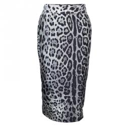Pre Owned Dolce and Gabanna Leopard Print Silk Skirt L