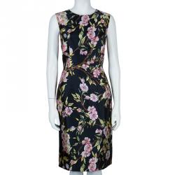 Pre Owned Dolce & Gabbana Black Floral Print Shift Dress M