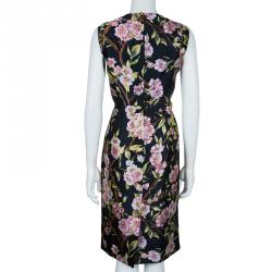 Pre Owned Dolce & Gabbana Black Floral Print Shift Dress M