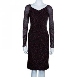 Pre Owned Dolce and Gabbana Black Polka Dot Long Sleeveless Dress S