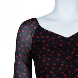 Pre Owned Dolce and Gabbana Black Polka Dot Long Sleeveless Dress S