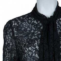 Pre Owned توب دولتشي أند غابانا برباط عنق دانتيل أسود L