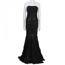 Pre Owned فستان سهرة دولتشي أند غابانا بلا حمالات مكشكش مزين بالترتر أسود M