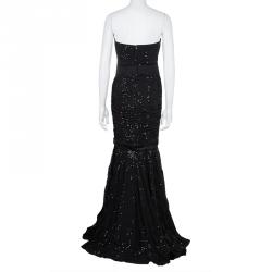 Pre Owned فستان سهرة دولتشي أند غابانا بلا حمالات مكشكش مزين بالترتر أسود M