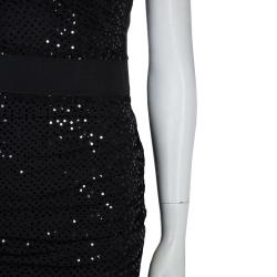 Pre Owned فستان سهرة دولتشي أند غابانا بلا حمالات مكشكش مزين بالترتر أسود M