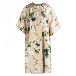 Pre Owned Dolce and Gabbana Beige Floral Printed Silk Coat S