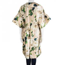 Pre Owned Dolce and Gabbana Beige Floral Printed Silk Coat S