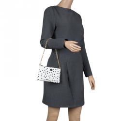 Pre Owned حقيبة كلاتش دولتشي أند غابانا كريب تنقيط بولكا جلد بيضاء