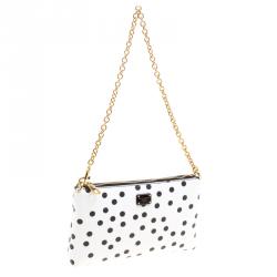 Pre Owned حقيبة كلاتش دولتشي أند غابانا كريب تنقيط بولكا جلد بيضاء