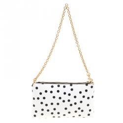 Pre Owned حقيبة كلاتش دولتشي أند غابانا كريب تنقيط بولكا  جلد بيضاء