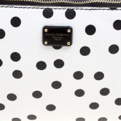 Pre Owned حقيبة كلاتش دولتشي أند غابانا كريب تنقيط بولكا جلد بيضاء