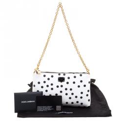Pre Owned حقيبة كلاتش دولتشي أند غابانا كريب تنقيط بولكا جلد بيضاء