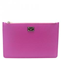 Pre Owned حقيبة كلاتش دولتشي أند غابانا سحاب جلد وردية