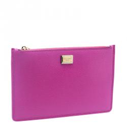 Pre Owned حقيبة كلاتش دولتشي أند غابانا سحاب جلد وردية