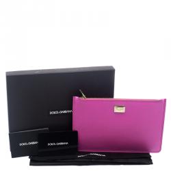 Pre Owned حقيبة كلاتش دولتشي أند غابانا سحاب جلد وردية