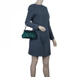 مملوكة مسبقًا حقيبة يد صغيرة دولتشي أند غابانا سارة كريستال ساتان خضراء