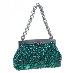 مملوكة مسبقًا حقيبة يد صغيرة دولتشي أند غابانا سارة كريستال ساتان خضراء