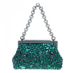 مملوكة مسبقًا حقيبة يد صغيرة دولتشي أند غابانا سارة كريستال ساتان خضراء