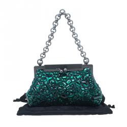 مملوكة مسبقًا حقيبة يد صغيرة دولتشي أند غابانا سارة كريستال ساتان خضراء