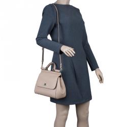 Pre Owned Dolce and Gabbana Nude Leather Medium Miss Sicily Top Handle Bag