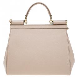 Pre Owned Dolce and Gabbana Nude Leather Medium Miss Sicily Top Handle Bag